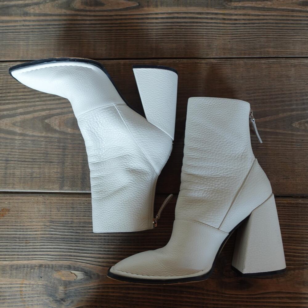 Alias‎ Mae Boots Womens Size EU 38 White Leather Ankle Block Heel Square Toe Zip - Picture 3 of 10